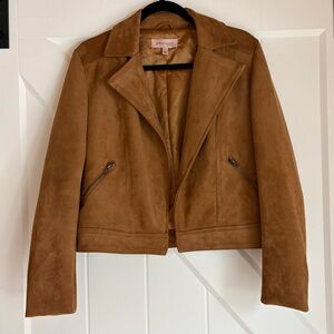 Camel Faux Suede Cropped Moto Jacket Open Front Philosophy Republic Size Small